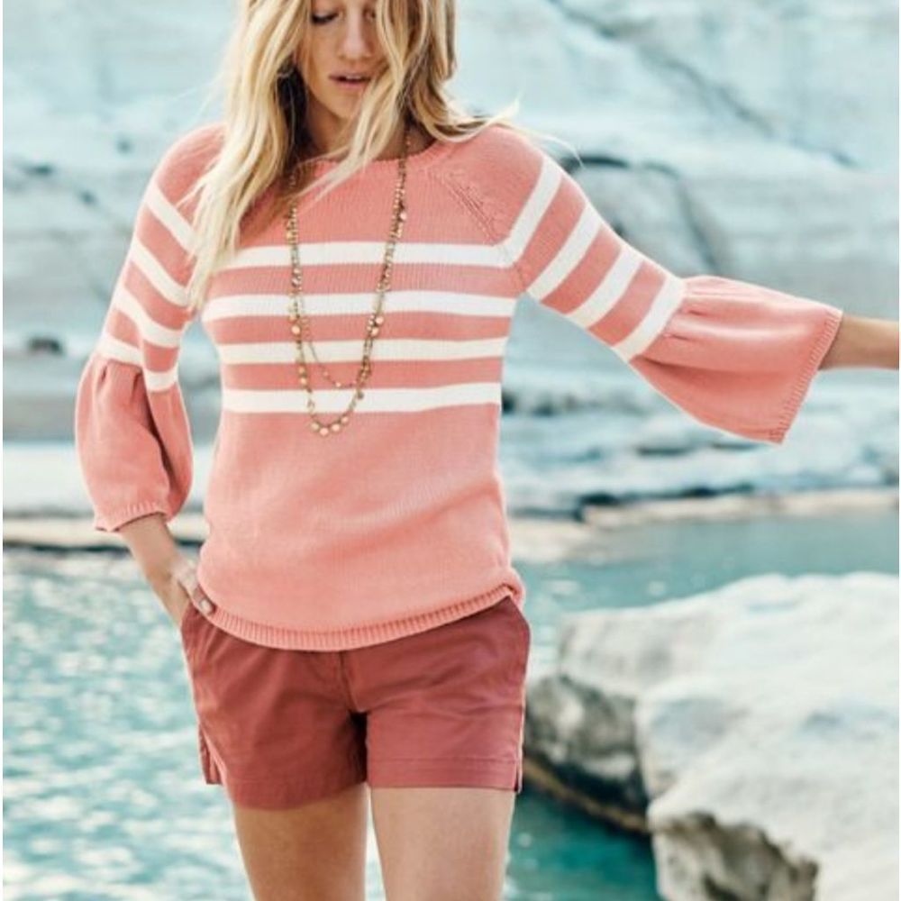 Boden Arianna Bell Sleeve pink&white Sweater sz Small - Picture 1 of 6